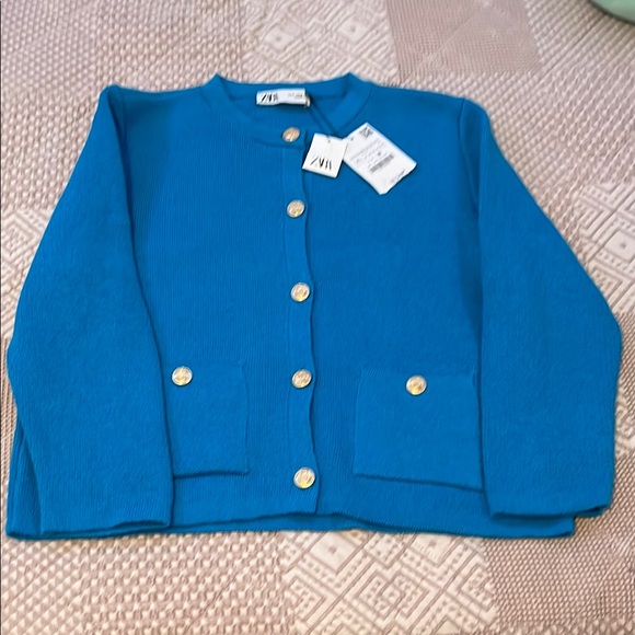 Zara Jackets & Blazers - Zara Blue Button-Front Knit Jacket